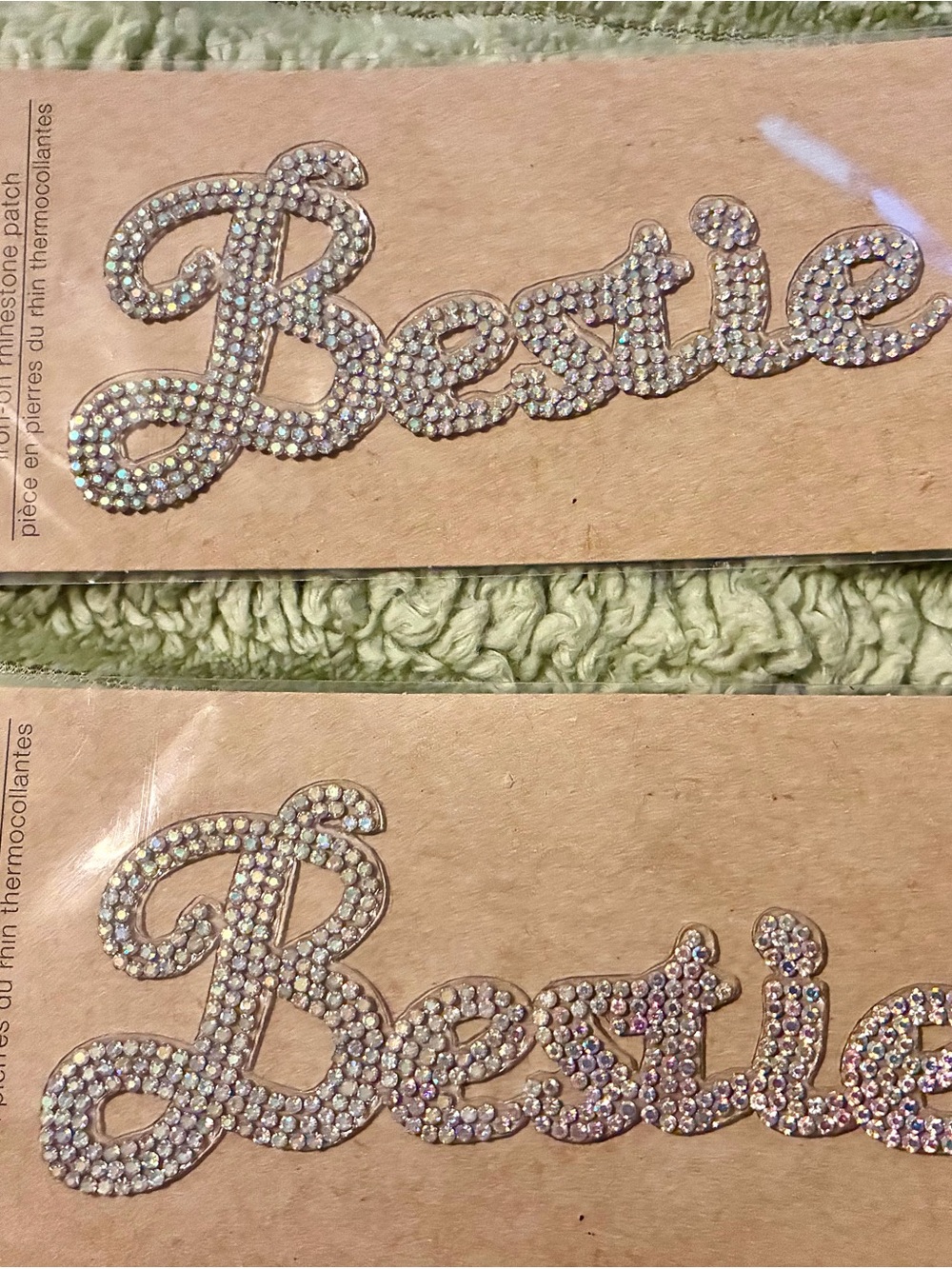 Rhinestone 'Bestie' Iron-On Patches (2)-Sparkling Silver Script